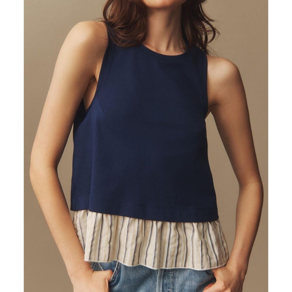 By Anthropologie Open-Back Twofer Tank Top Striped Ruffle Sleeveless M 271215